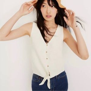 Madewell Cream White Texture & Thread Button Tie Front Tank Top